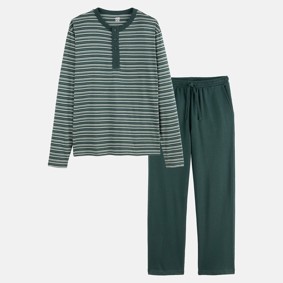 Pyjama 2 pièces, T-shirt manches longues en jersey et pantalon en molleton vert rayé, LA REDOUTE COLLECTIONS