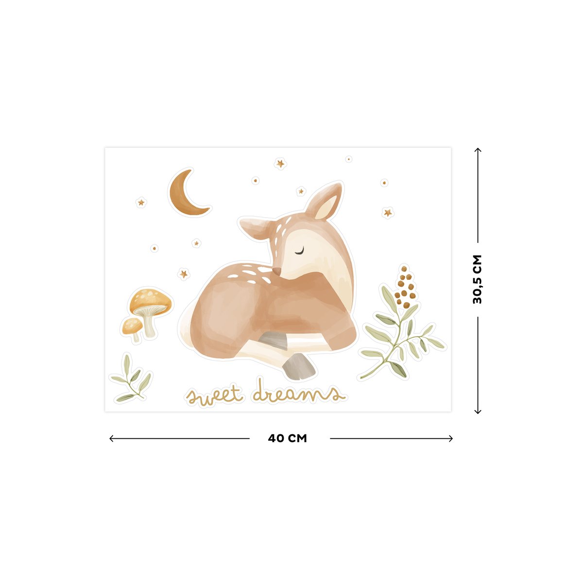 Stickers muraux pour enfant Petit faon endormi coloris pastel, LITTLE DUTCH