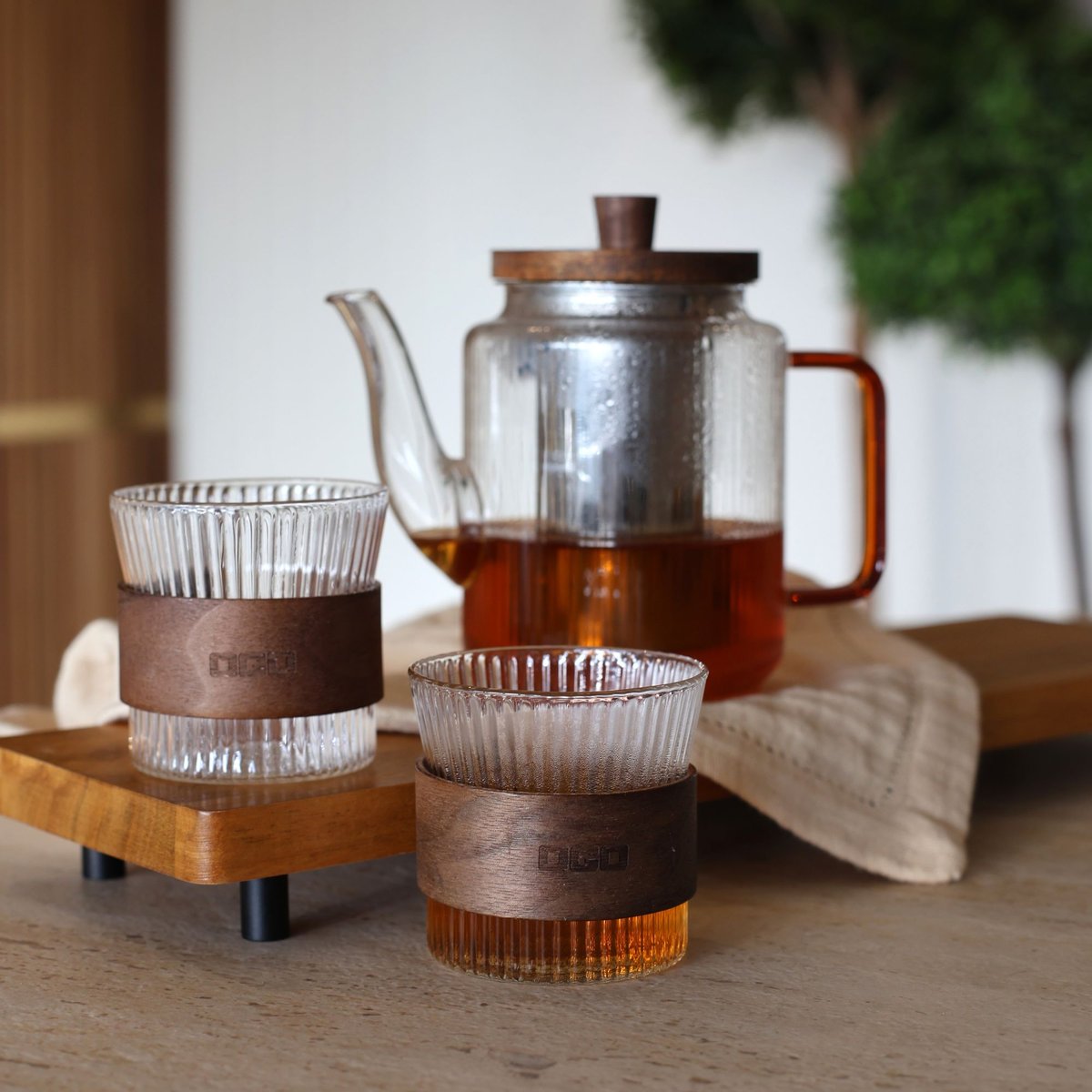 Théière 55cl avec tasse en verre 15cl, KARL naturel-transparent, OGO LIVING