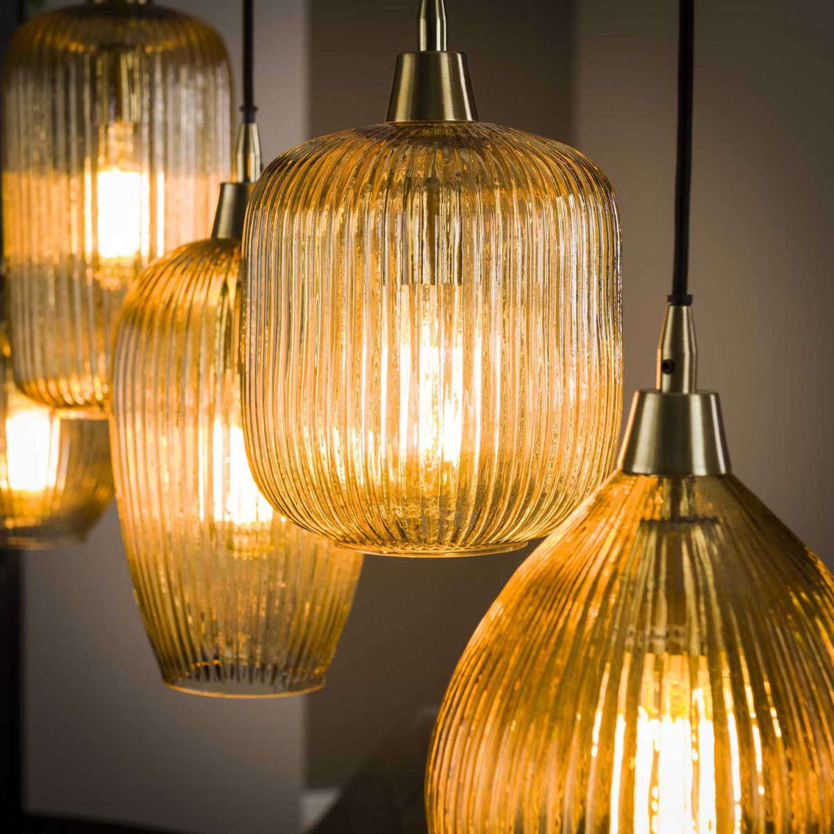 Suspension 5 globes en verre - AMBRE ambre, MATHI DESIGN