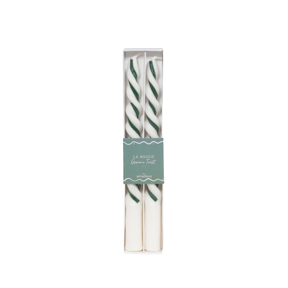 Coffret 2 chandelles Twist vert H29,5 cm en cire - TWIST crème / ivoire, AMADEUS