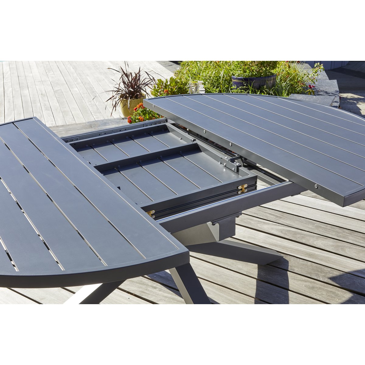 Ensemble repas 6 places en aluminium avec rallonge papillon PELOSA gris anthracite, DCB GARDEN
