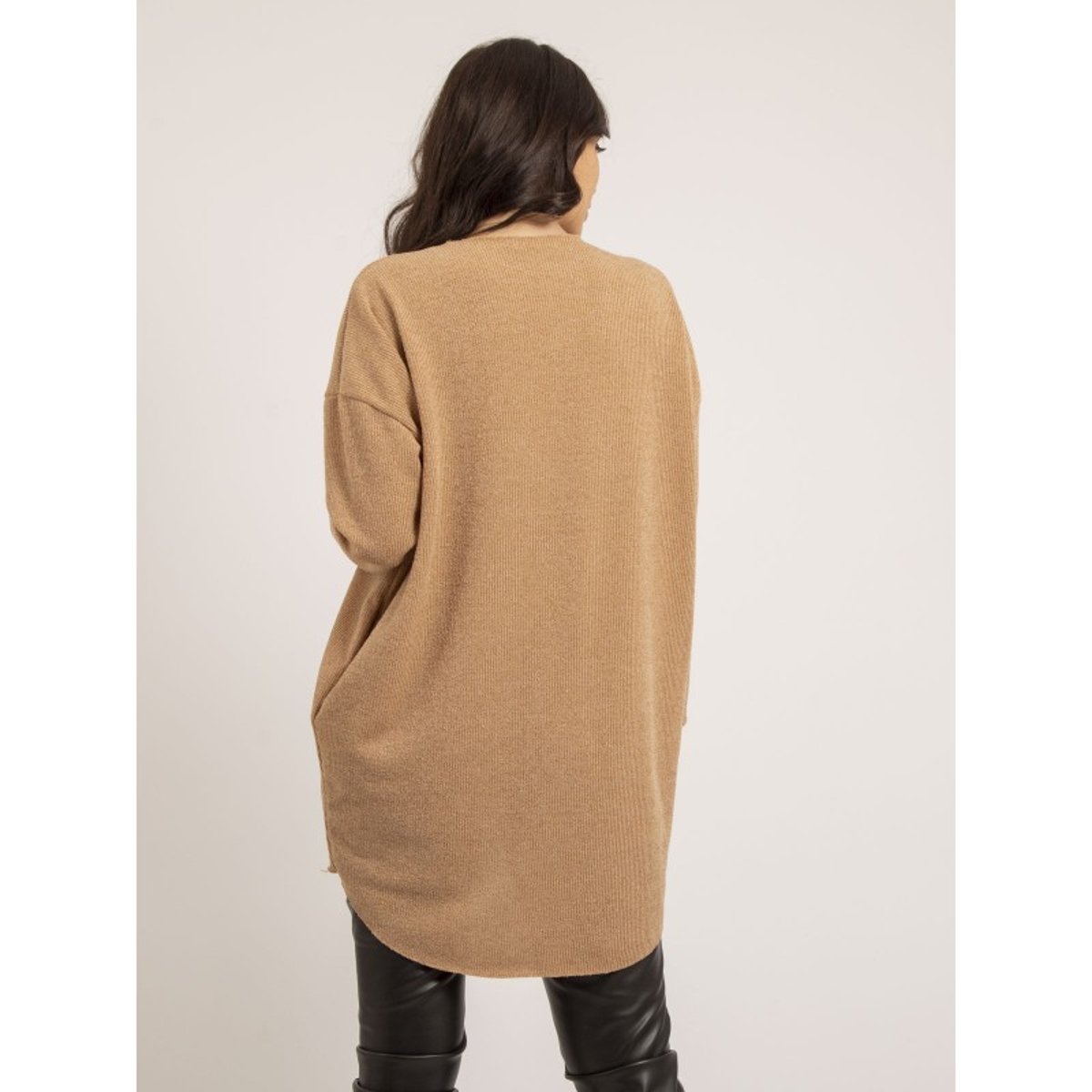 Pull Fin Long Col V Kupra beige, DONA LISA