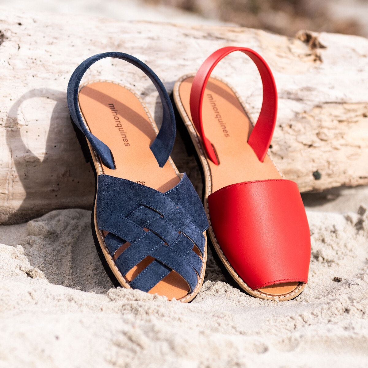 Sandales en cuir talon plat rouge, MINORQUINES