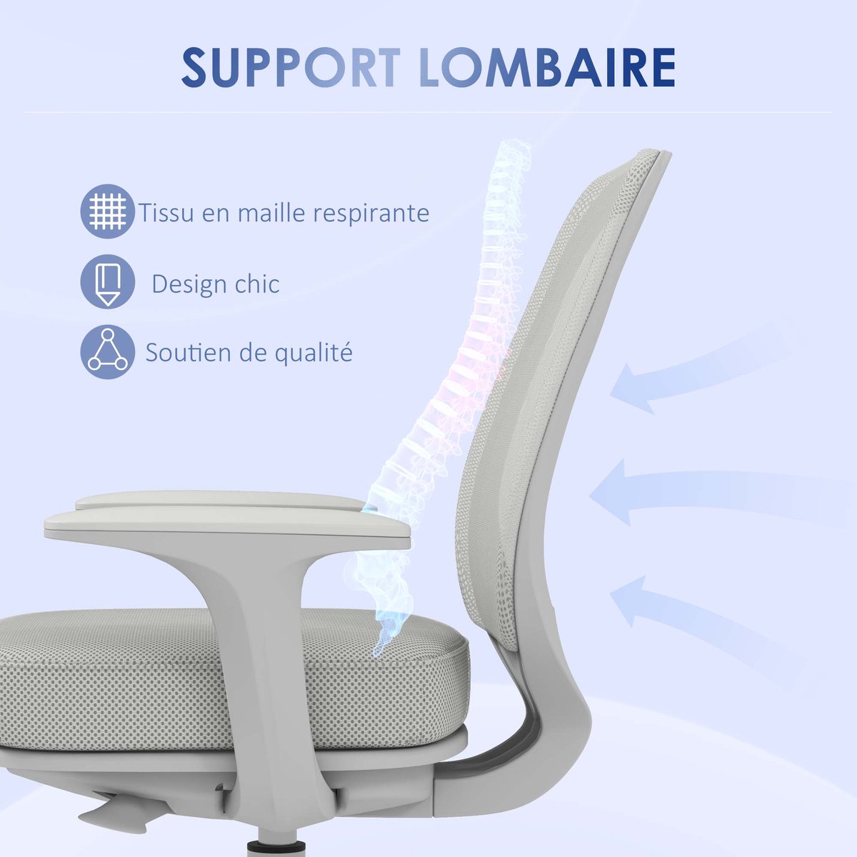 Chaise de bureau Maille Gris gris, HOMCOM