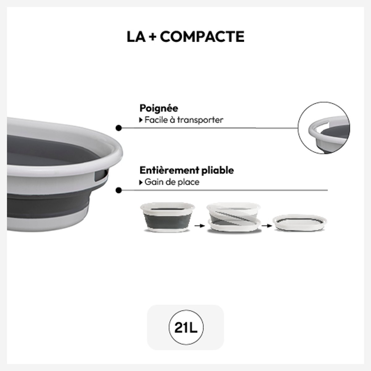 Corbeille à linge pliable 21L RETRACTABLE gris, 5FIVE SIMPLY SMART