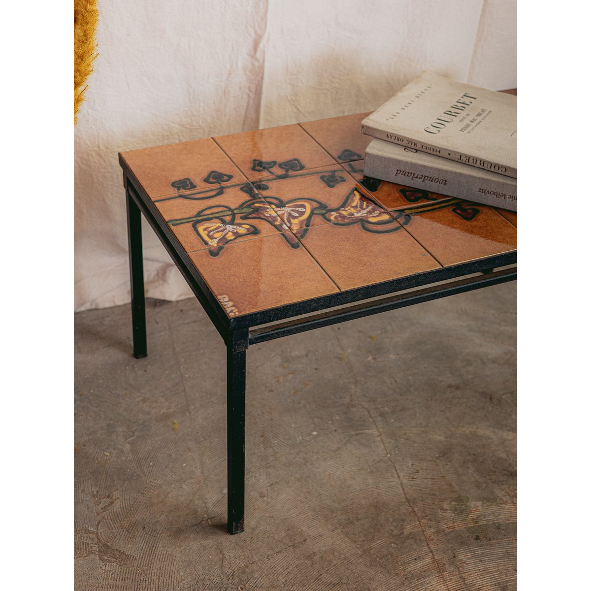 Table basse en fer forgé et céramique Léonie N°1137 - Bon état noir, DEBONGOUT