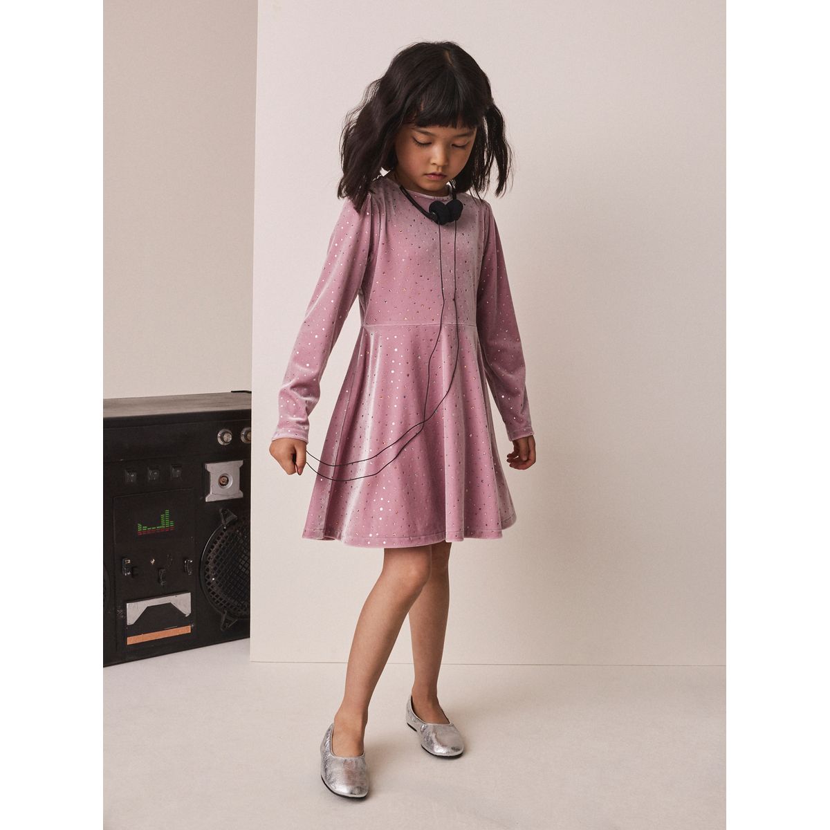 Robe scintillante en velours manches longues rose, NEXT