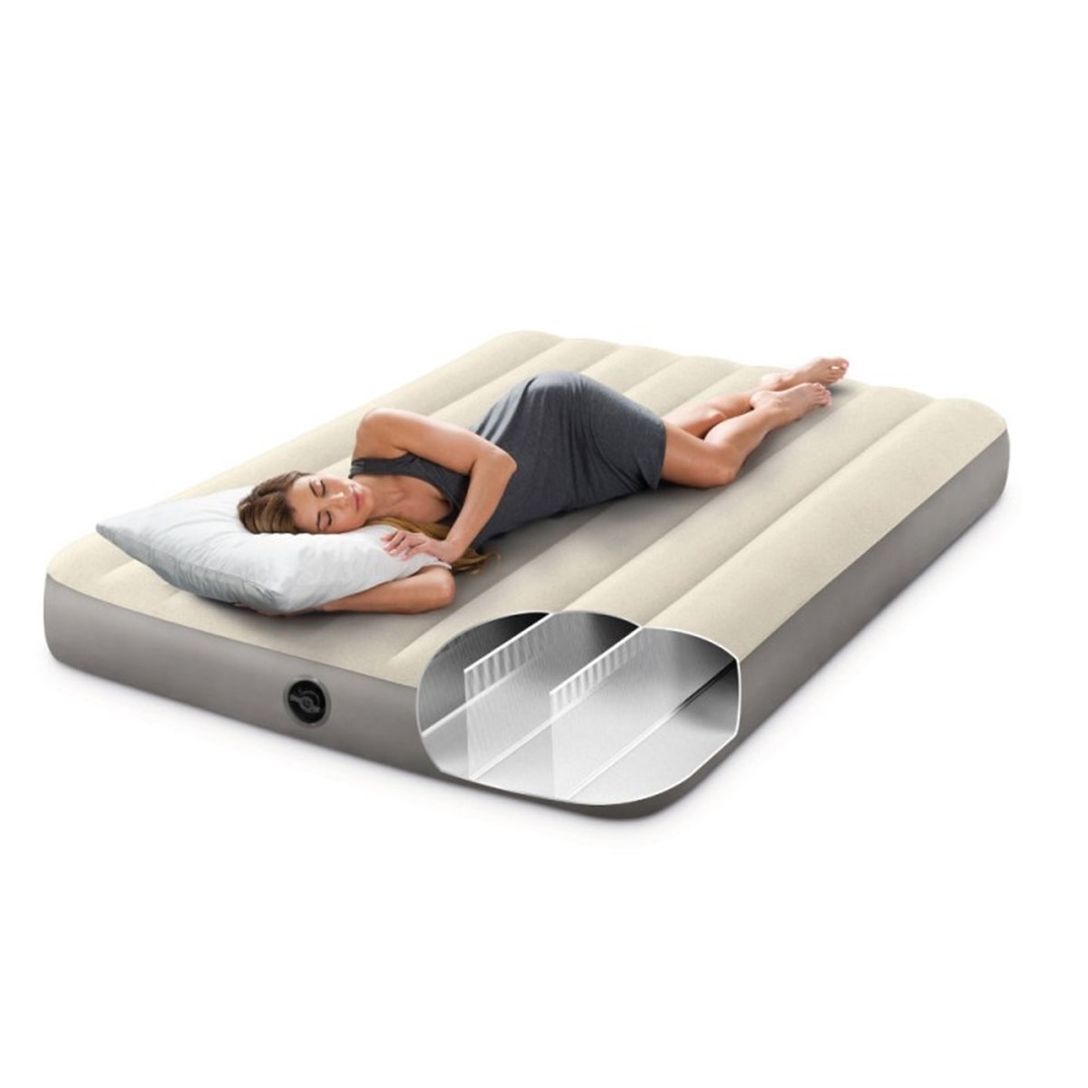 Matelas gonflable Single High Large 2 personnes beige, INTEX