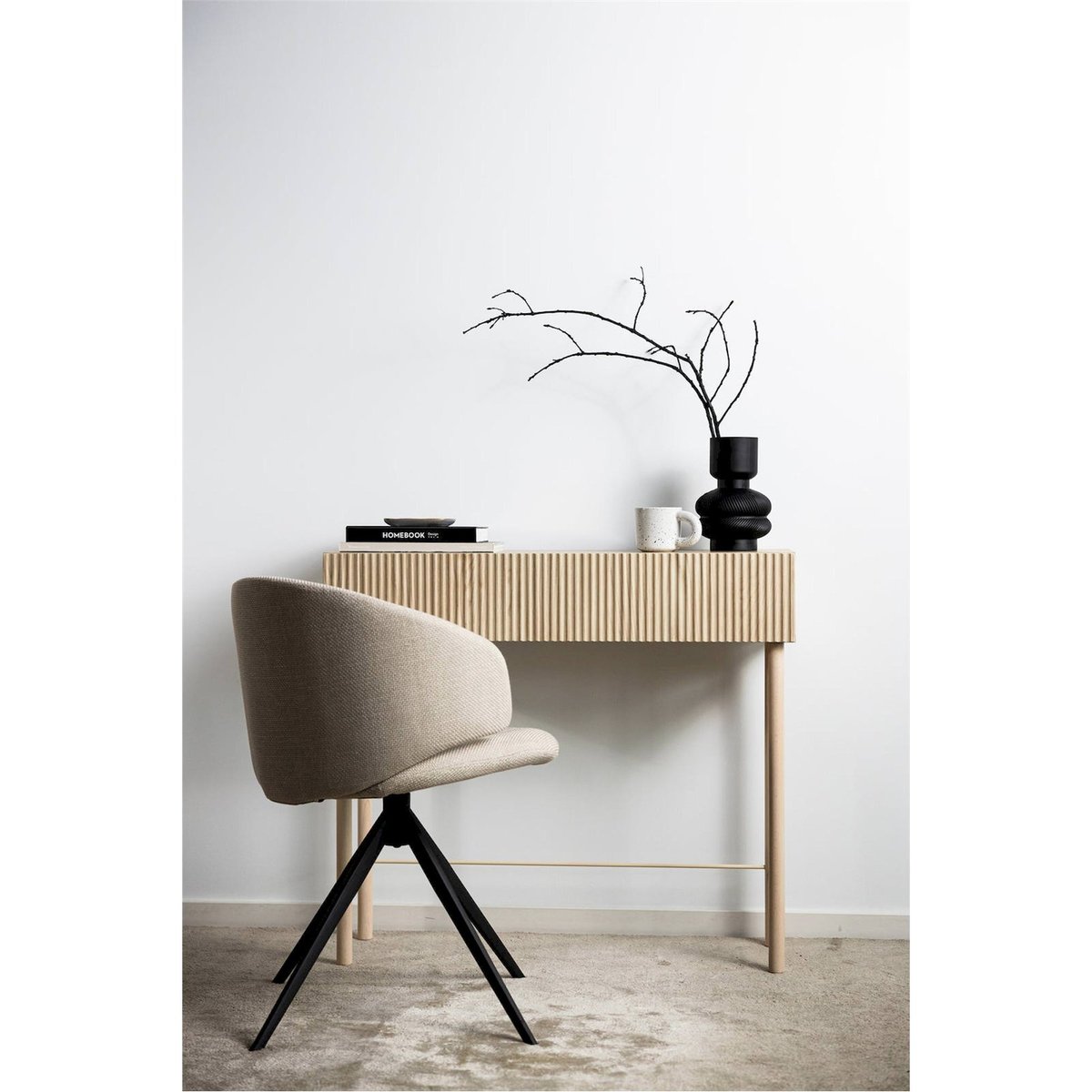 Chaise pivotante AGATELO tapissée, Métal beige chiné et noir, RECOLLECTION