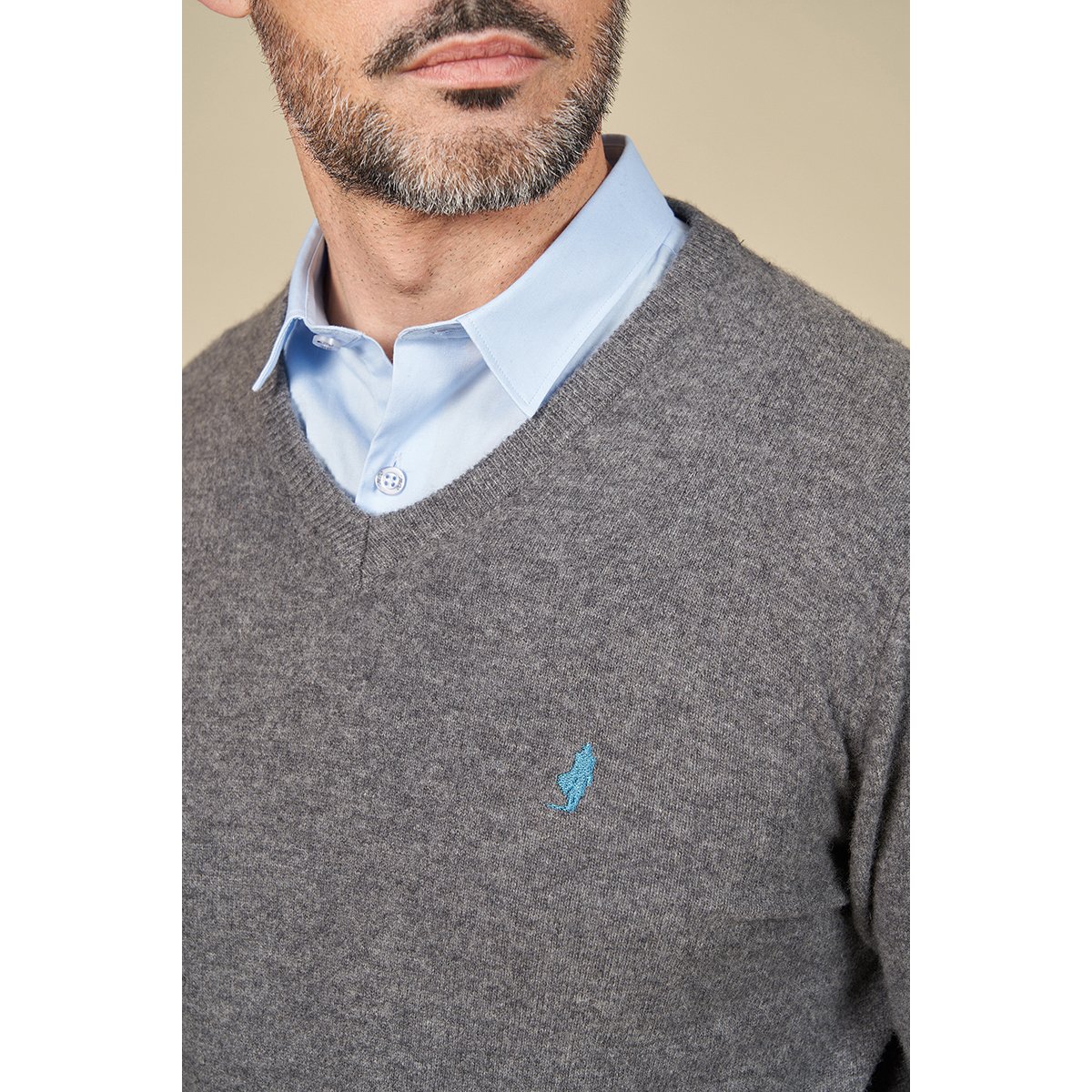 Pull col V laine gris, MCS