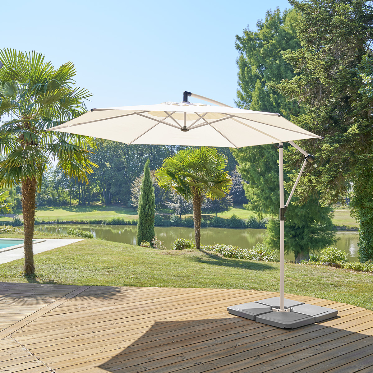 Parasol déporté rond 3m en aluminium rotation 360° MANOA beige, HESPERIDE