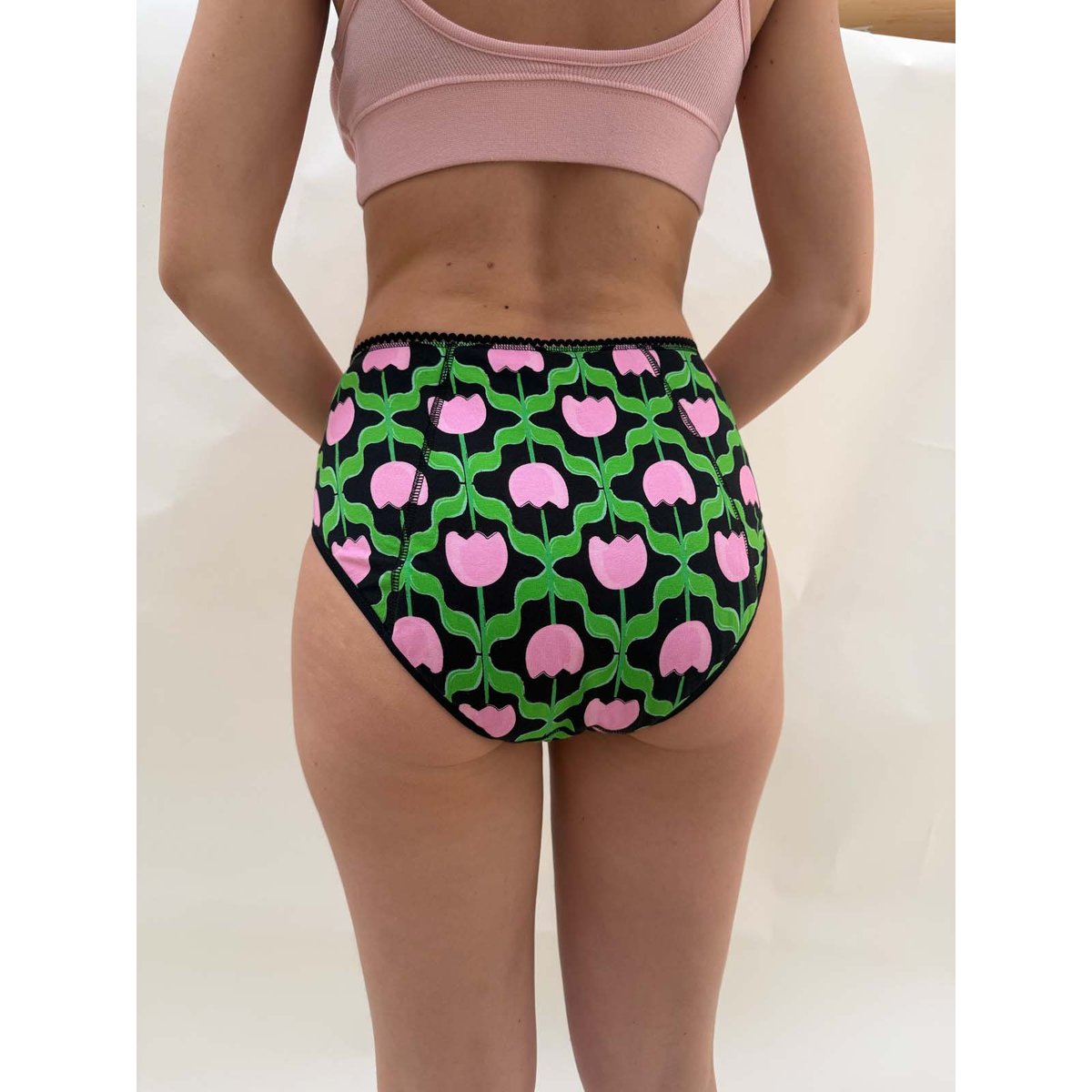 Culotte menstruelle taille haute GOTS - Flux nuit - Tulipes Noir noir à fleurs, WE ARE JOLIES