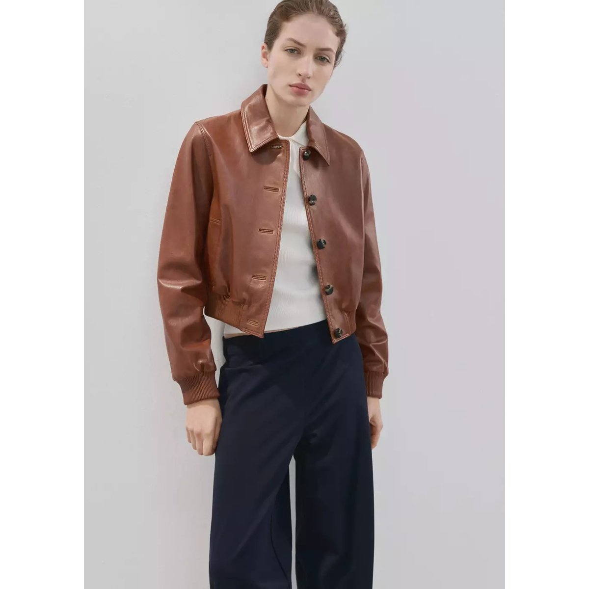 Pantalon Lyocell droit bleu marine, MANGO