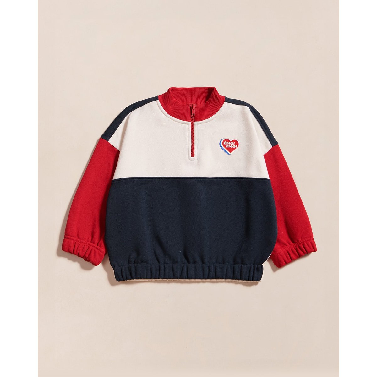 Sweat en coton bio et col zippé, GRAND PRIX rouge - rouge/bleu, EMOI EMOI