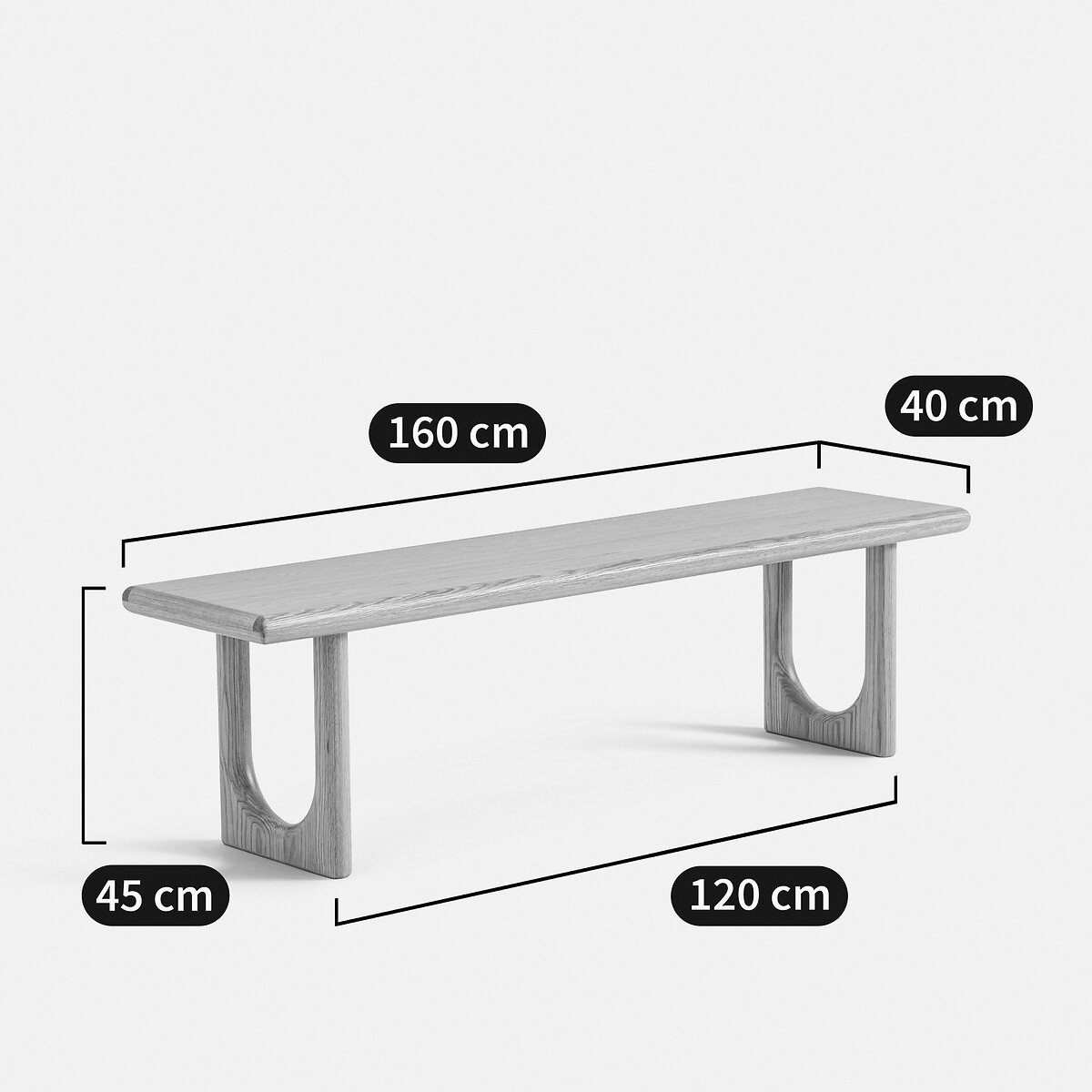 Banco de roble macizo y chapado, 160 cm de largo, DOUVE roble, LA REDOUTE INTERIEURS