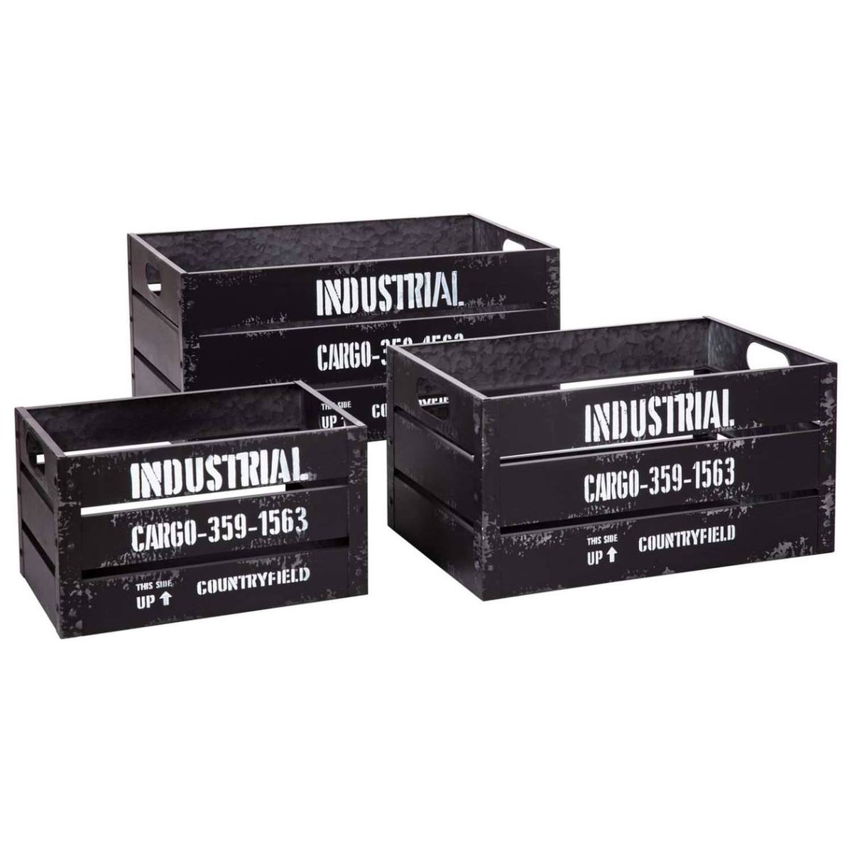 Lot de 3 cagettes de rangement encastrables en métal BILL noir, TOILINUX