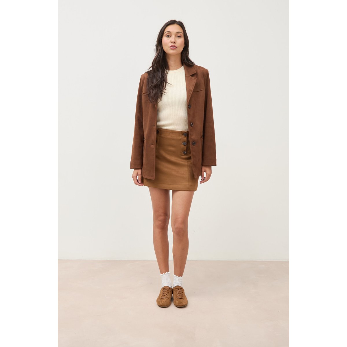 Blazer col tailleur manches longues marron foncé, BONOBO