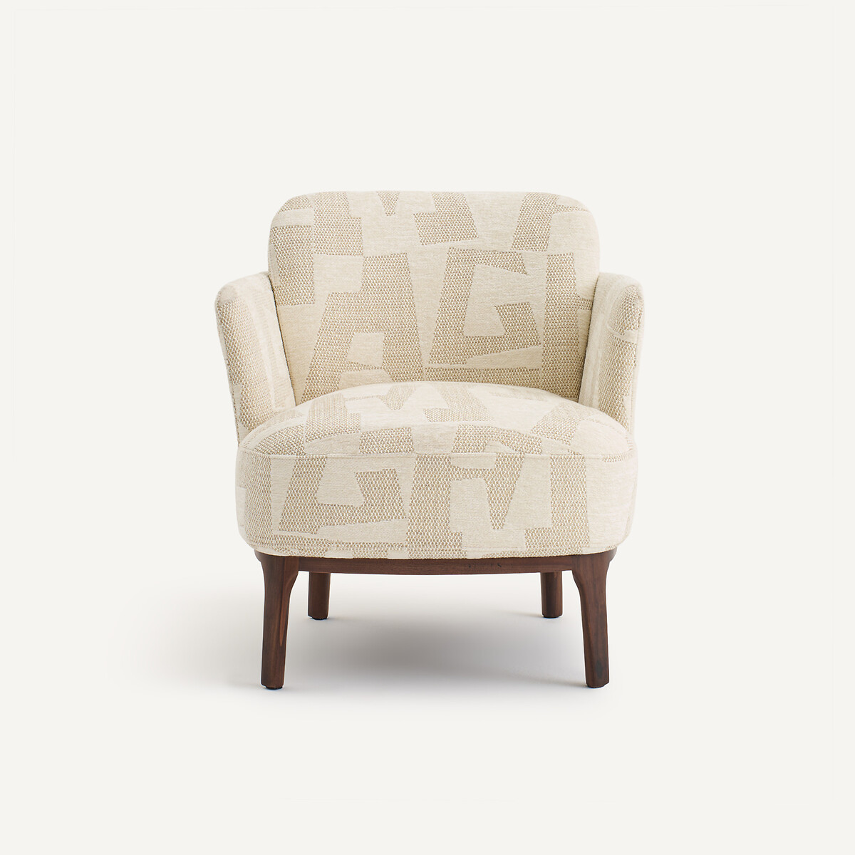 Fauteuil, en noyer massif et tissu jacquard, JABOTE craie écume, AM.PM
