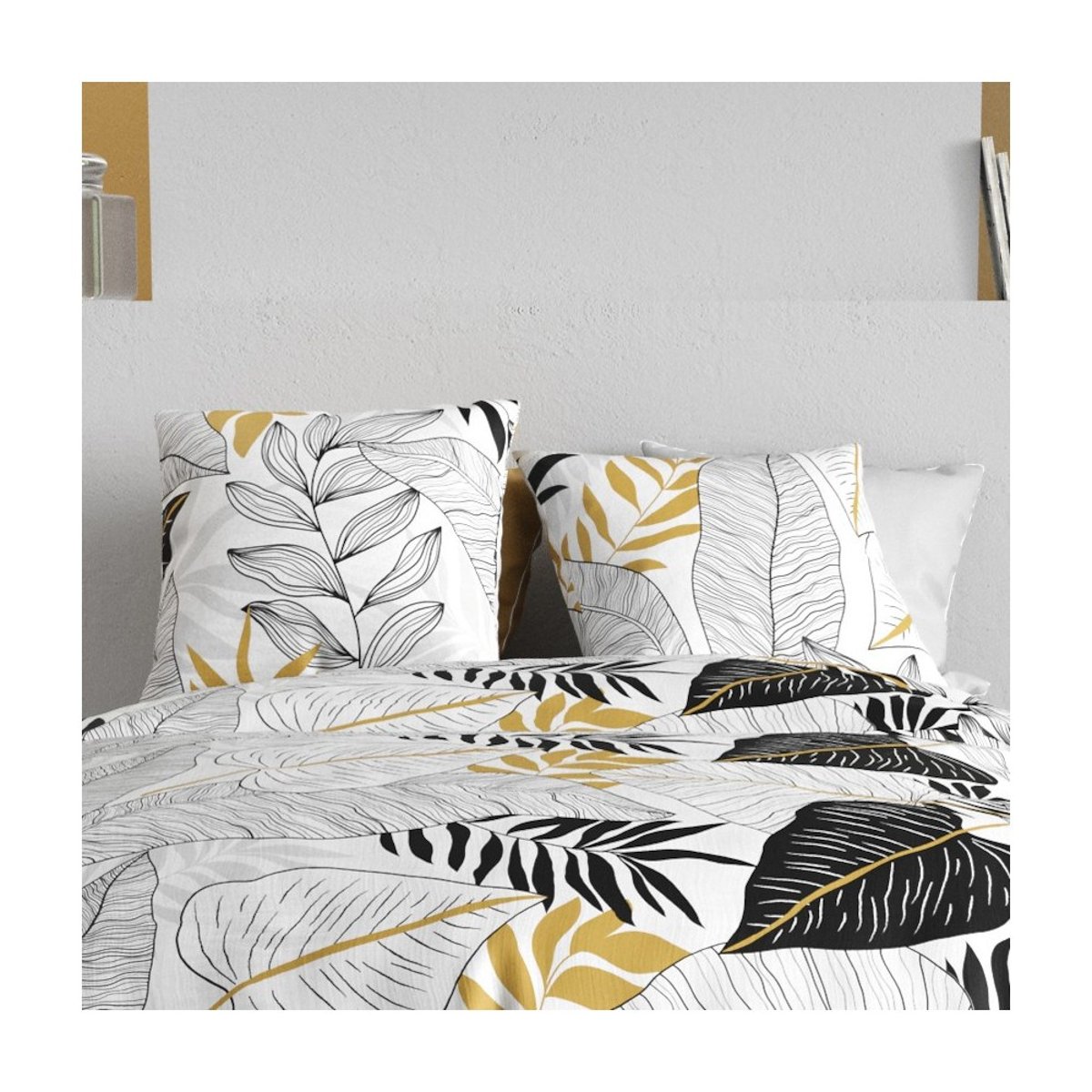 Housse de couette 100% coton 57 fils + 2 taies d’oreiller blanc, DECORATIE