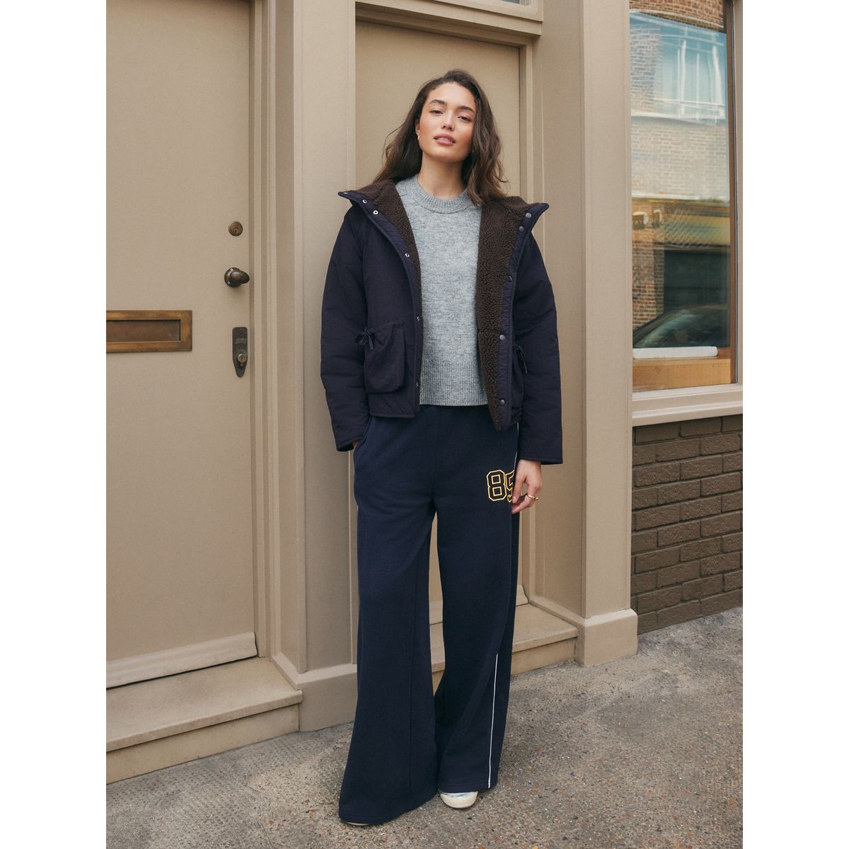 Pull ras du cou en maille avec laine gris mélangé, NEXT