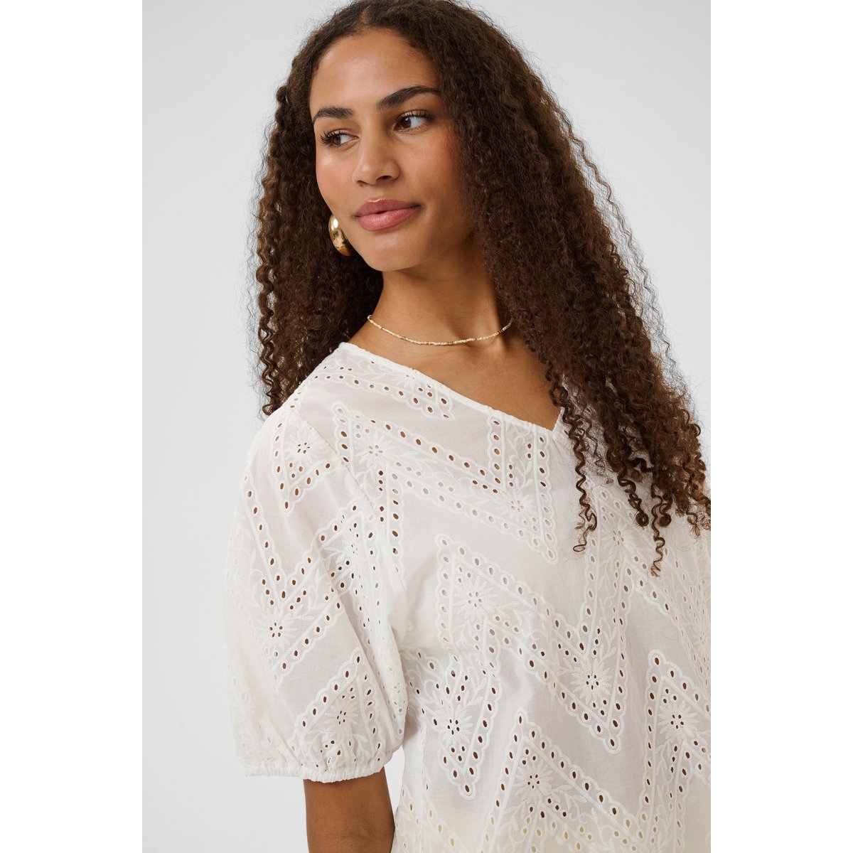 Blouse à manches courtes blanc snow white, CREAM