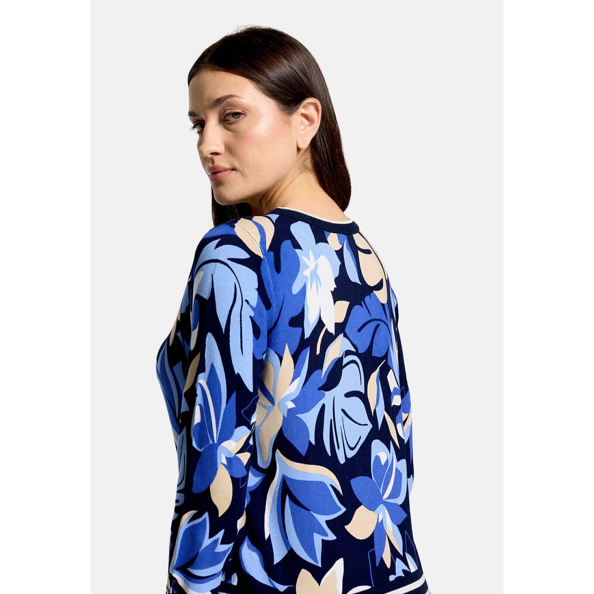 Pull-over en fine maille à imprimé à fleurs bleu foncé/bleu, BETTY BARCLAY