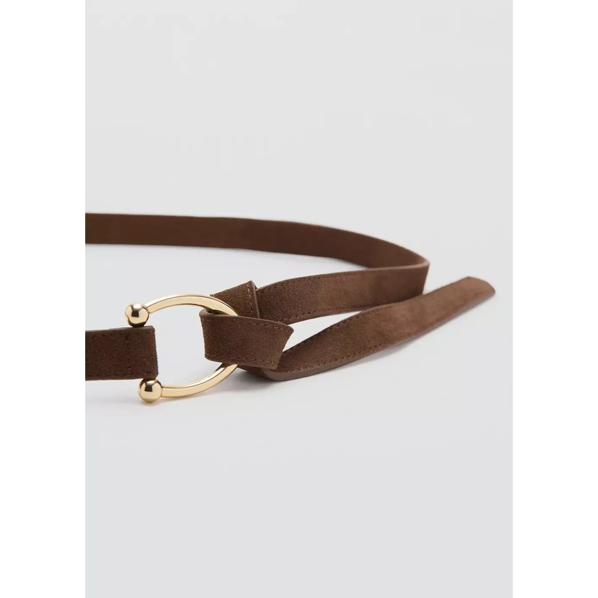 Ceinture fine cuir daim marron, MANGO