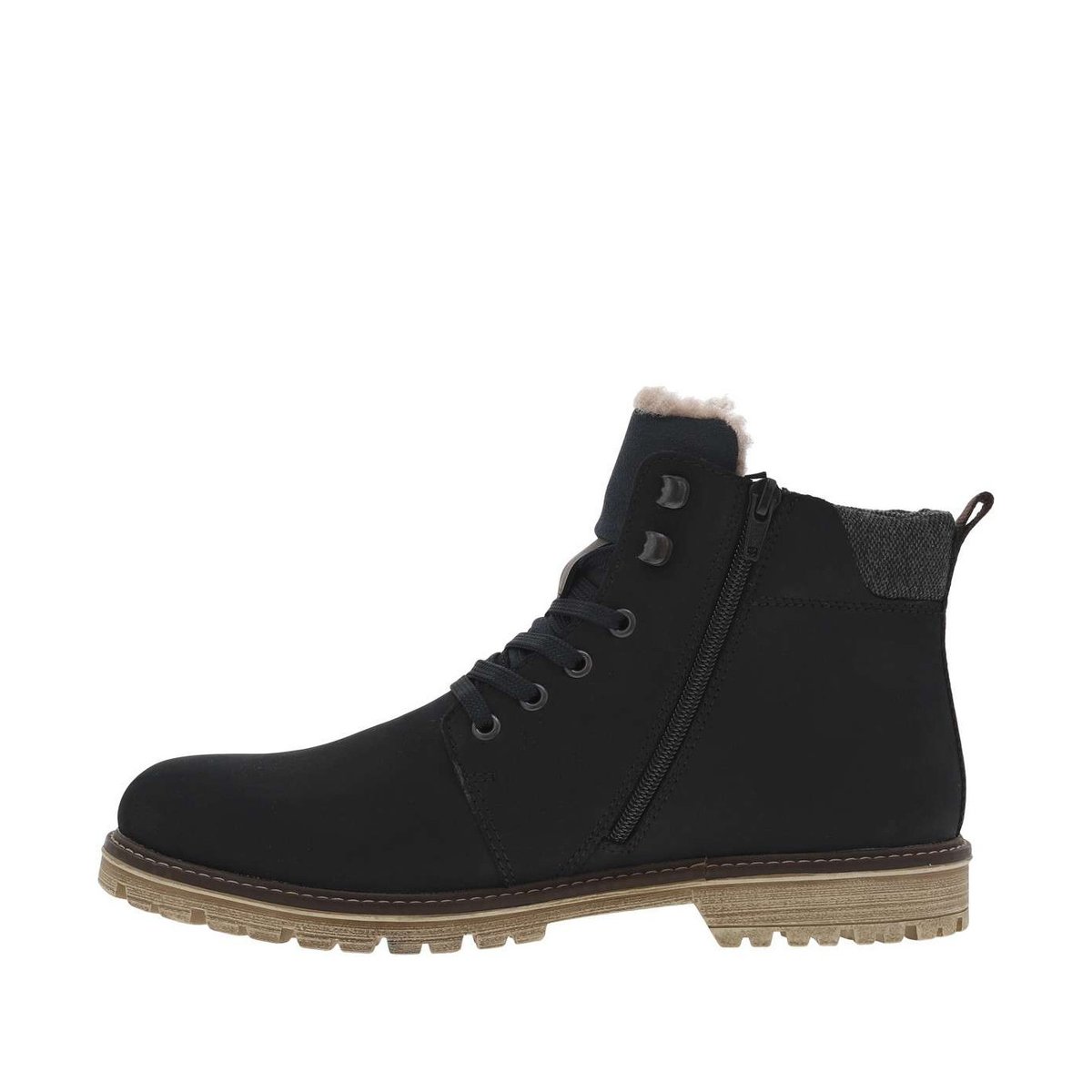 Bottines marine à talon plat et à lacets plats et zip avec doublure chaude marine, RIEKER