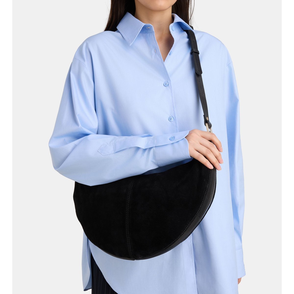 Sac à main demi lune rosanne en cuir et suède noir, GALERIES LAFAYETTE