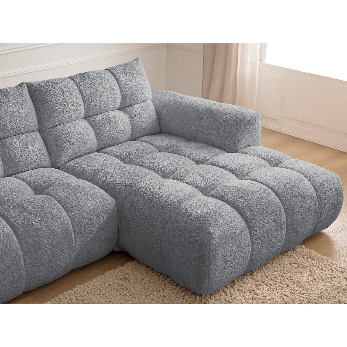 Canapé d'angle fixe 3 places en tissu chenille, JAYA gris, BOBOCHIC