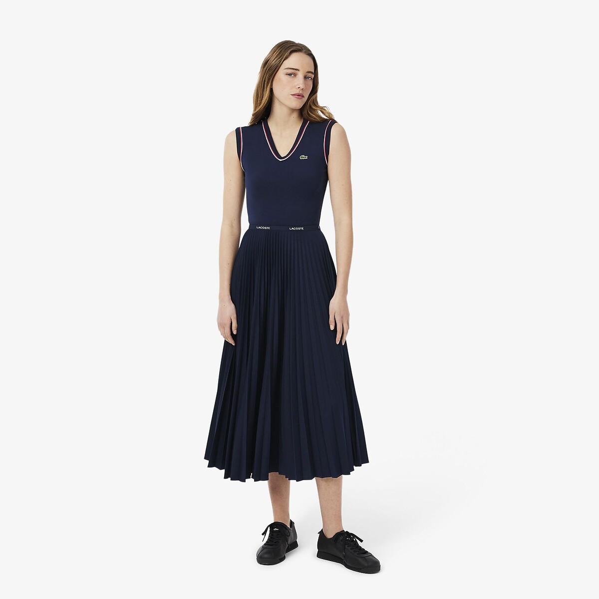 Jupe longue plissée bleu marine, LACOSTE