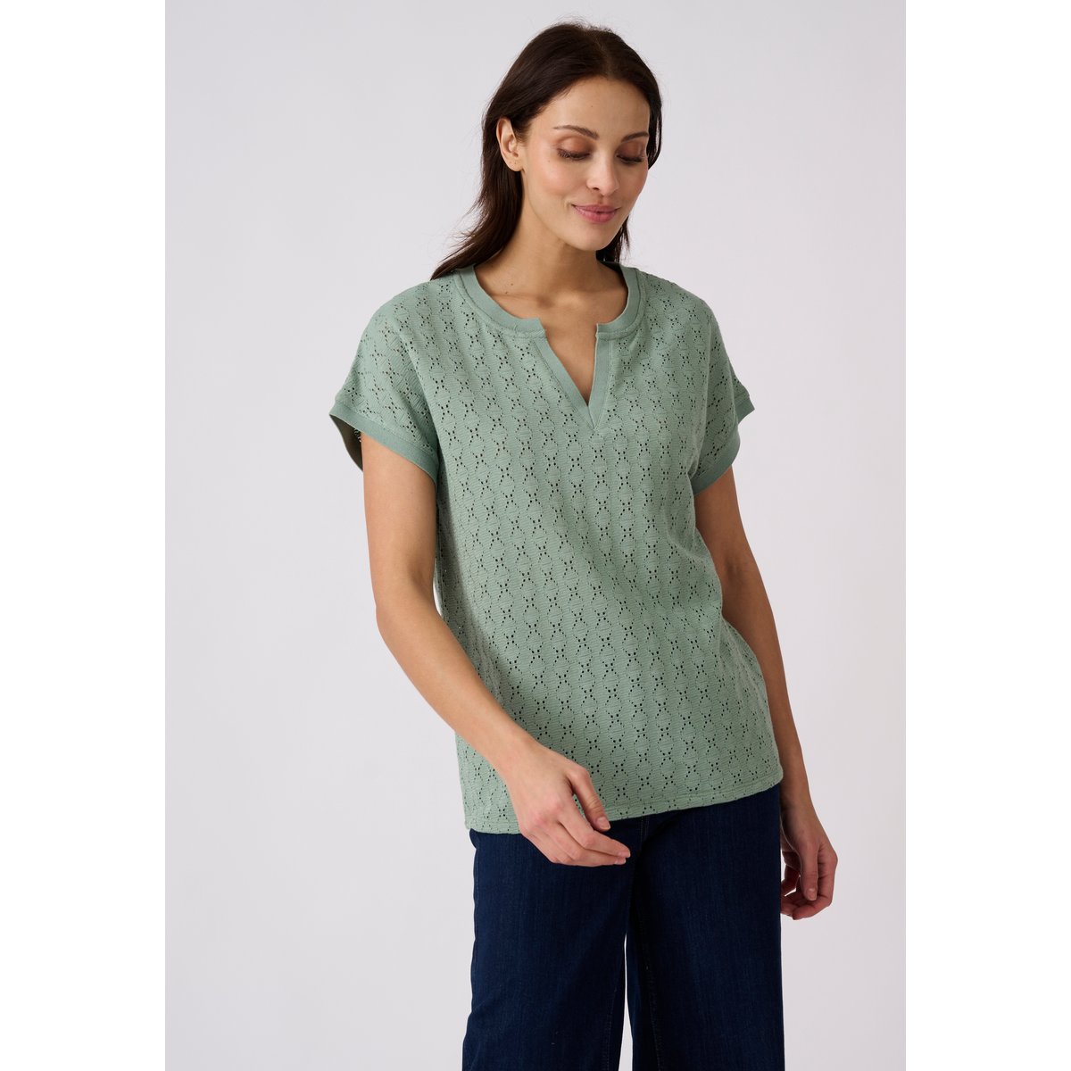 T-shirt maille jacquard fantaisie vert, DAMART