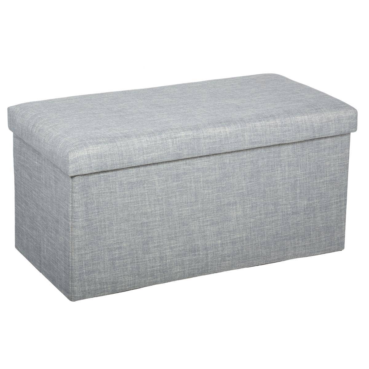 Banc-pouf pliant coffre de rangement en tissu TOMAZ gris, ATMOSPHERA