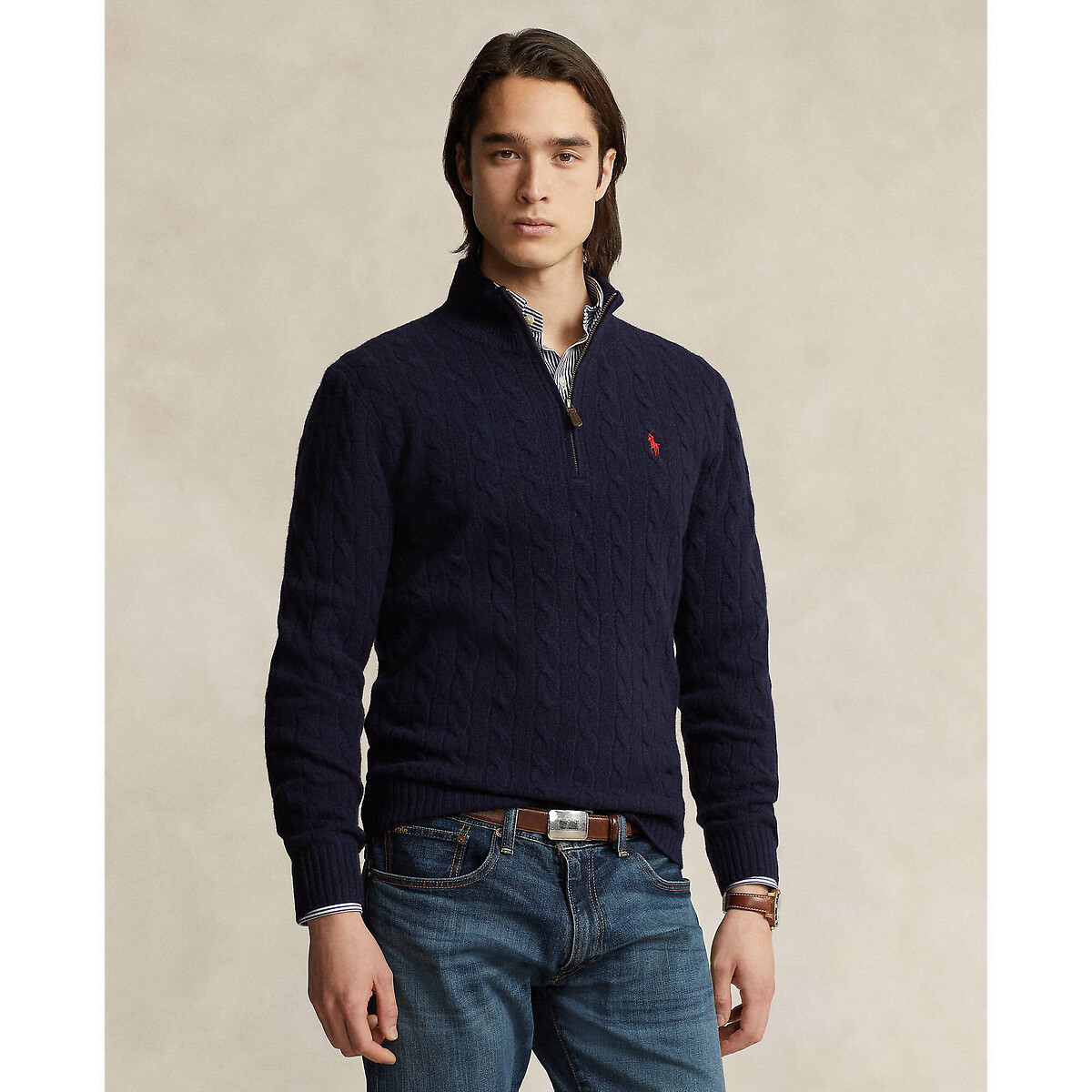 Zopfmusterpullover aus Wolle und Kaschmir marine, POLO RALPH LAUREN