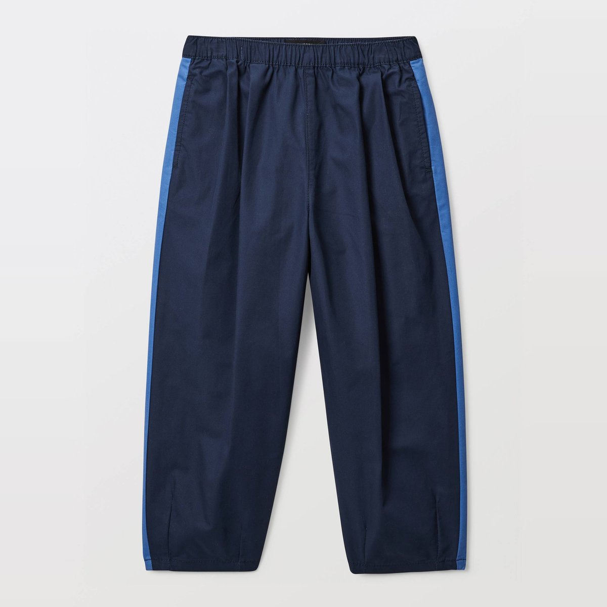 Pantalon large uni en coton marine, MONOPRIX