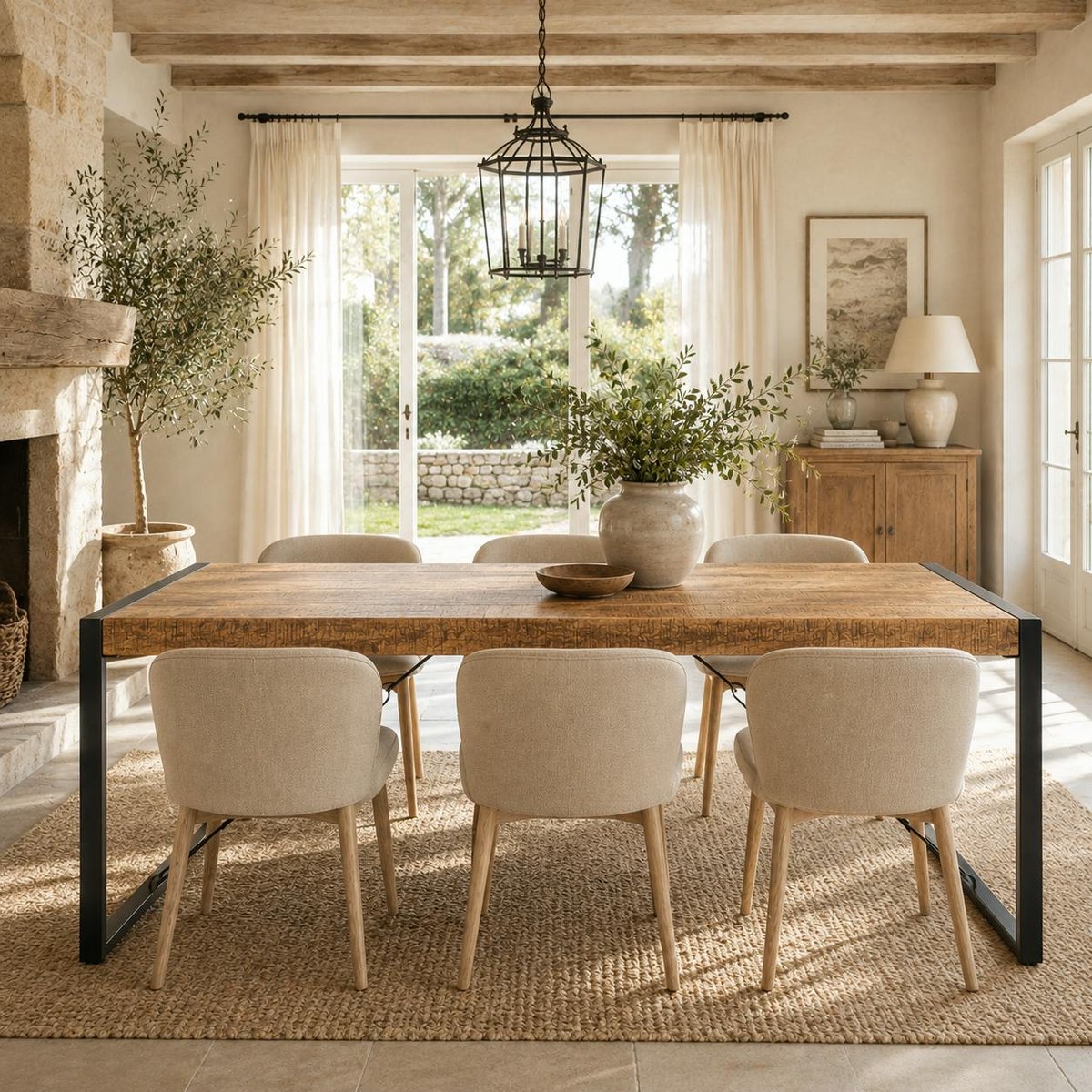 Table à manger bois métal à tendeurs 140 cm KARGO bois naturel, PIER IMPORT