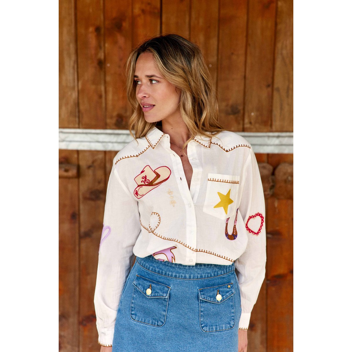 Chemisier manches longues col chemise imprimé broderie CLOTAIRE 11-ecru, LA PETITE ETOILE