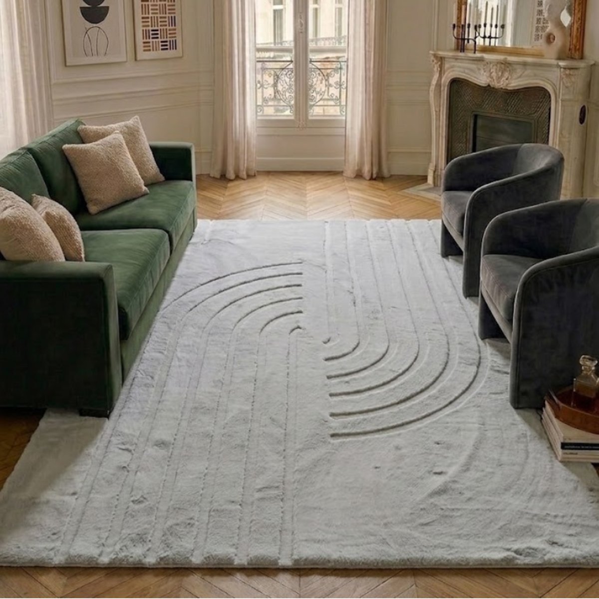 Tapis  interieur doux à motif demi arc lavable en machine ALASKA gris, NAZAR RUGS