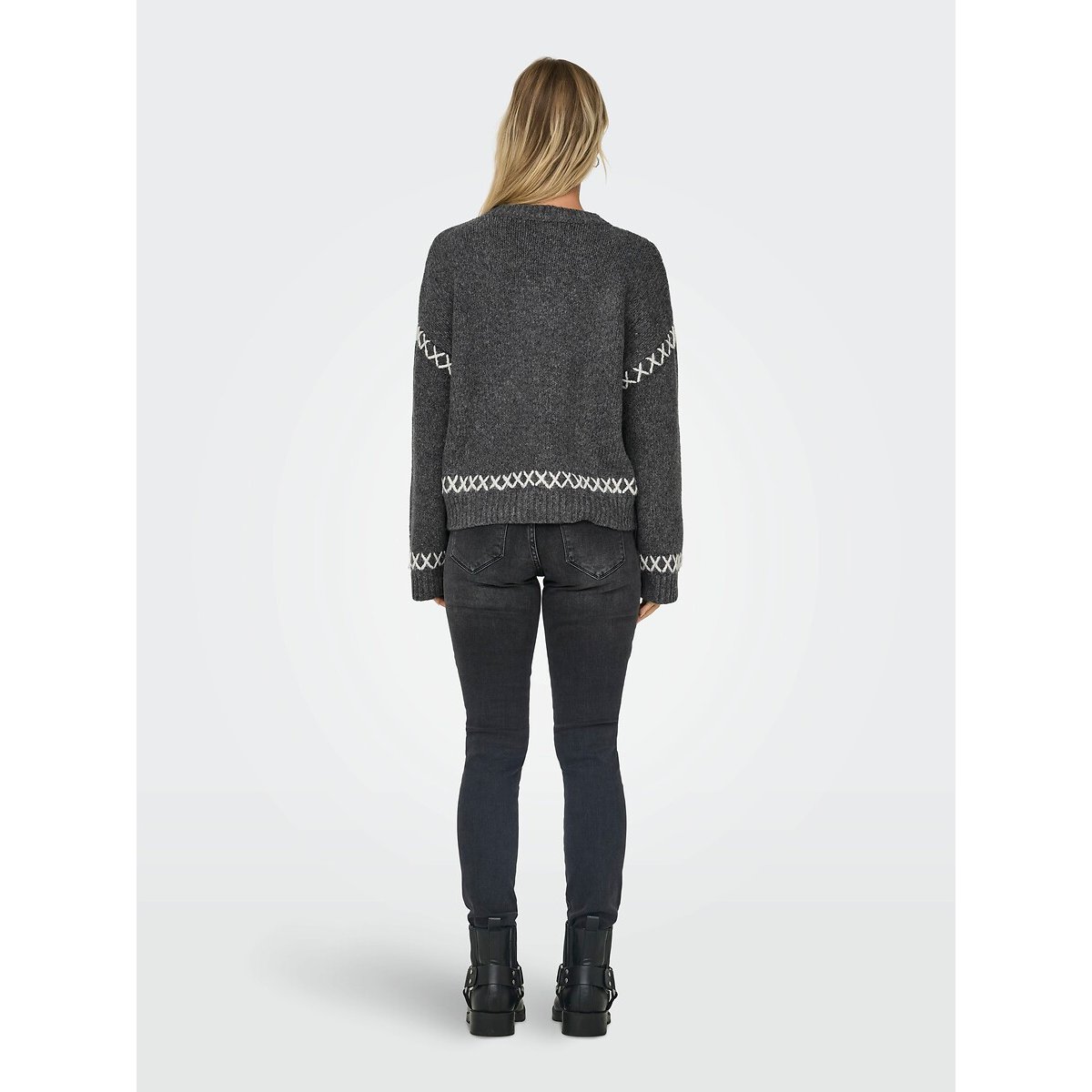 Crew Neck Jumper with Contrasting Seam Details dark grey            , ONLY