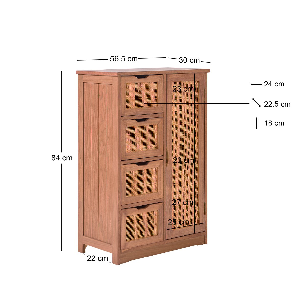 Buffet meuble de rangement, bois de noyer et rotin, KIEL marron, NORDLYS