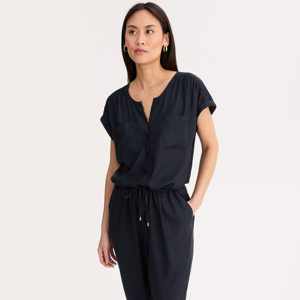 Losse jumpsuit, korte mouwen marineblauw, ANNE WEYBURN