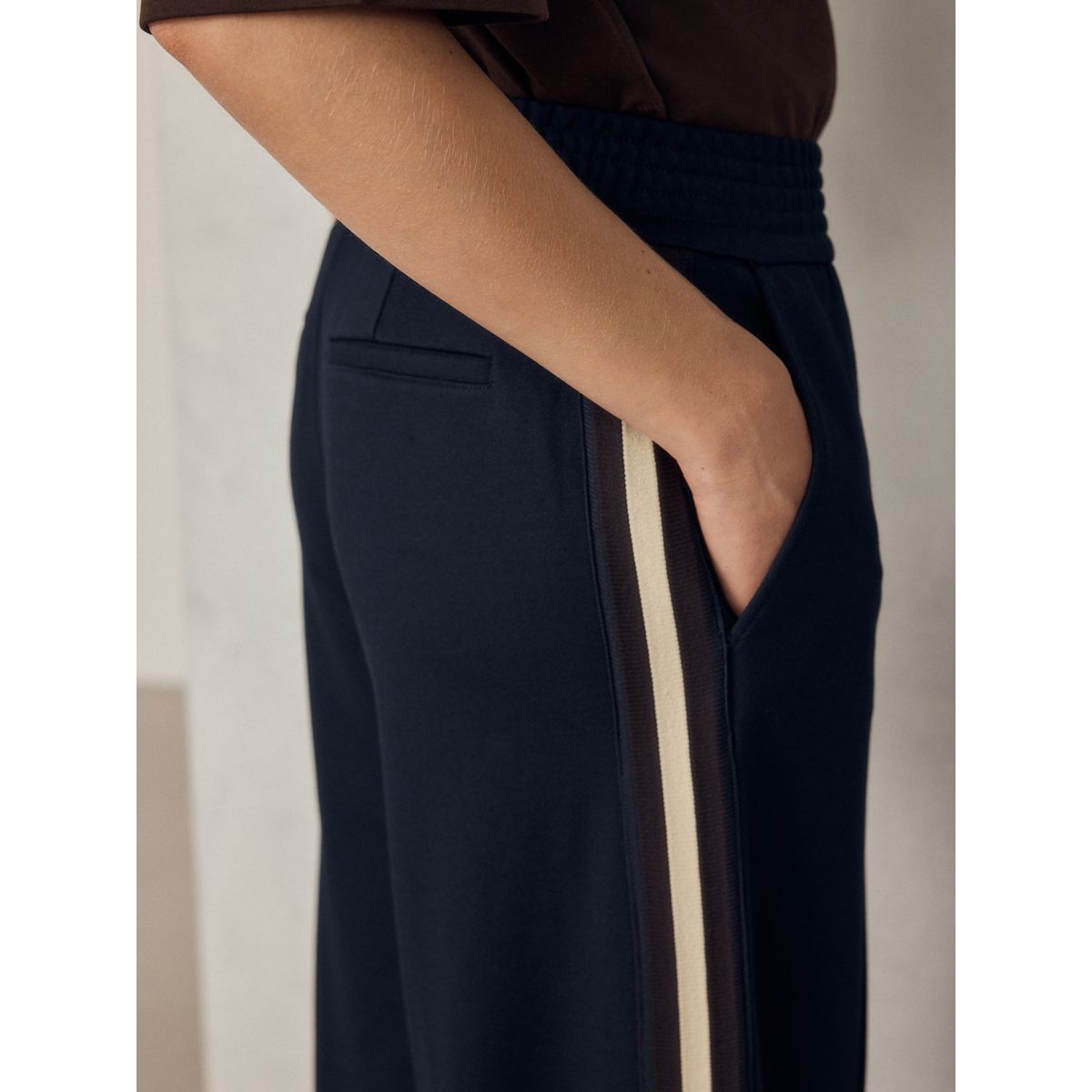 Pantalon large en point de rome à rayures bleu marine, NEXT