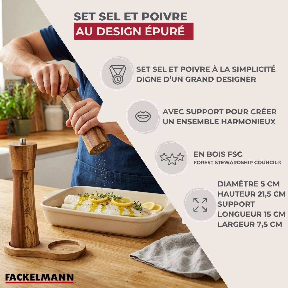 Set moulin à poivre et sel en bois ACACIA bois, FACKELMANN