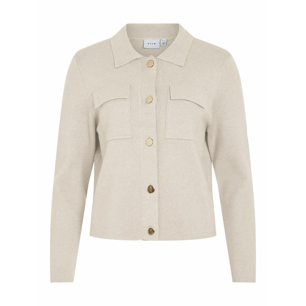 Cardigan col polo avec boutons dorés beige, VILA
