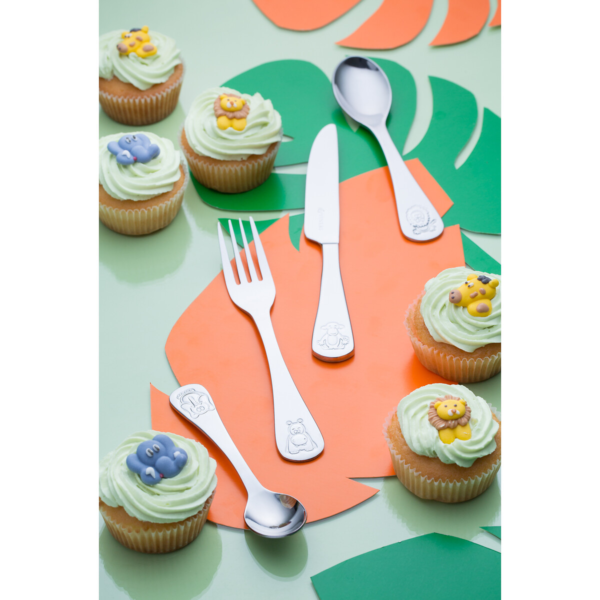 4-Piece Kids Jungle Cutlery Set stainless steel, VINERS