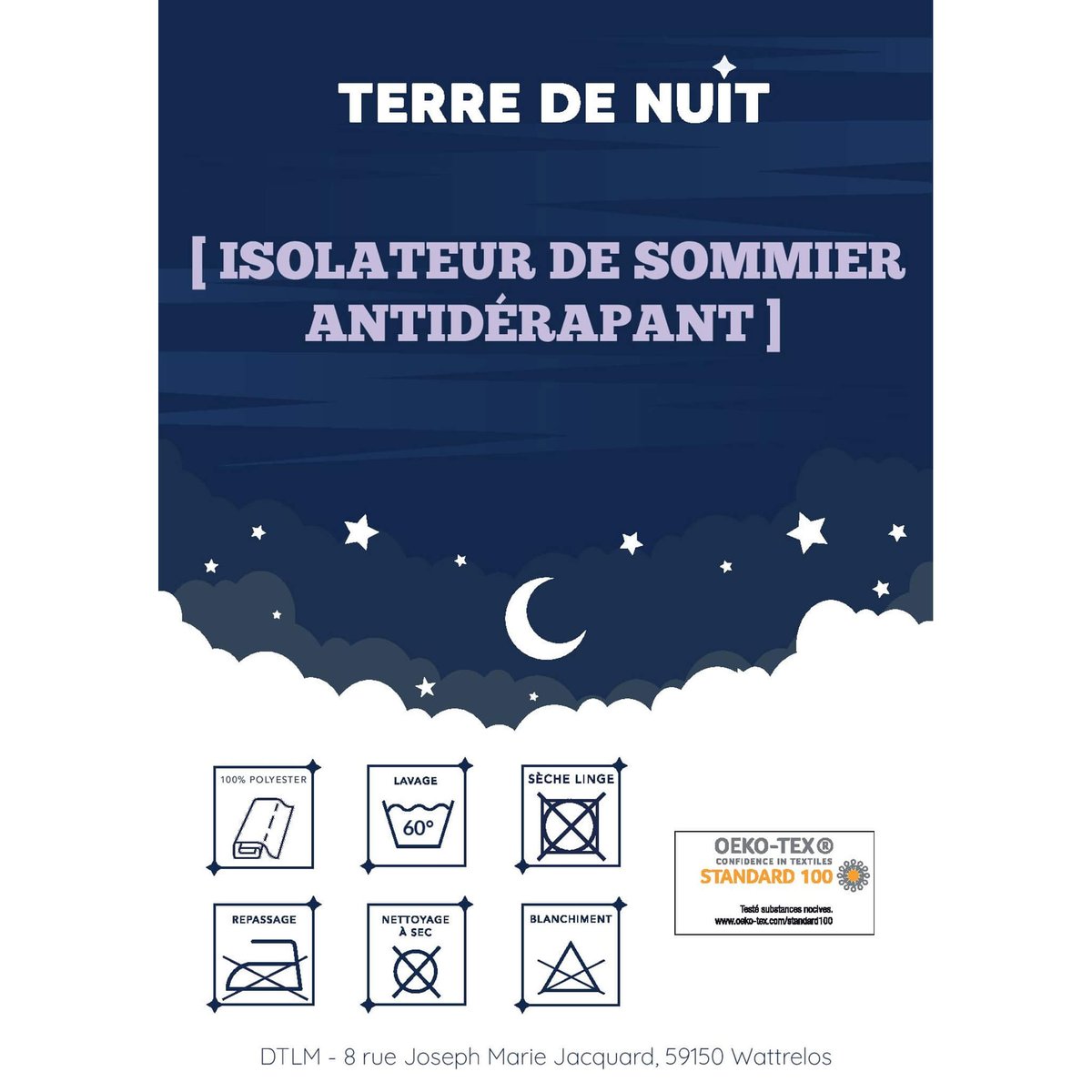 Isolateur de sommier antidérapant blanc, TERRE DE NUIT
