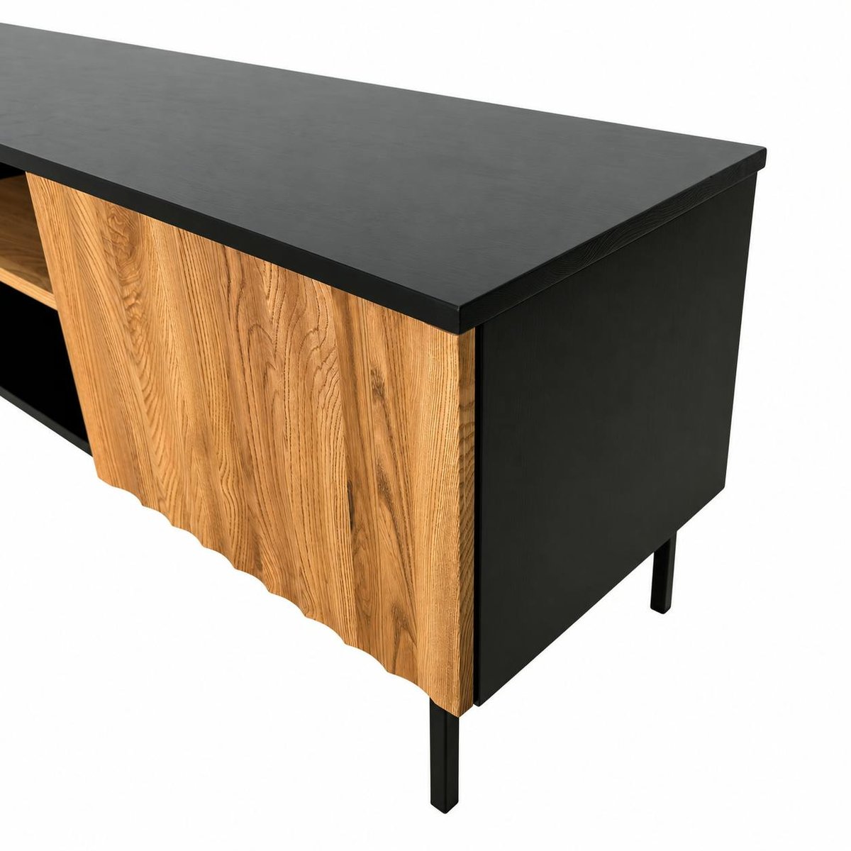 Meuble TV en bois bicolore avec façade ondulée TARAN bois naturel, PIER IMPORT