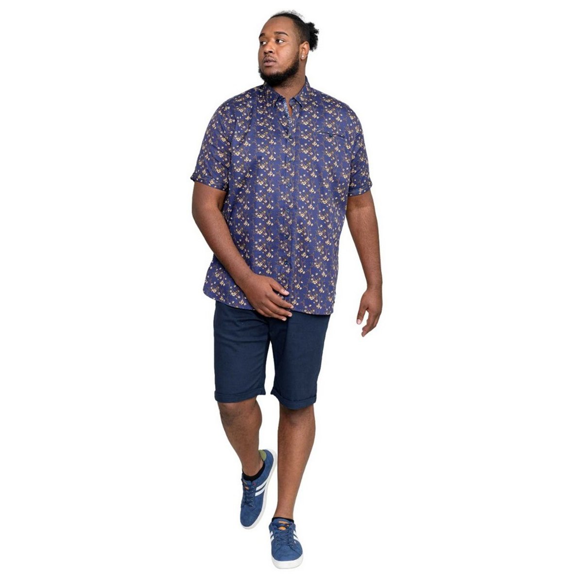 Chemise manches courtes grande taille motif/style floral KINGSTON bleu marine / marron floral, DUKE