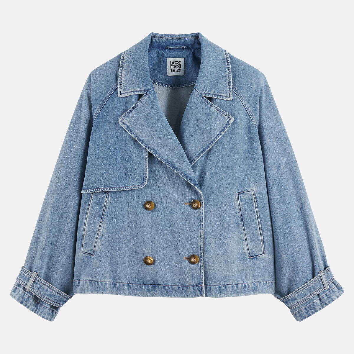 Trench court en denim, Signature MARCELLIN bleu stone, LA REDOUTE COLLECTIONS